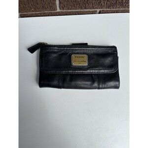 Fossil Wallet Clutch Long Live Vintage 1954 Black Leather Lamb Leather